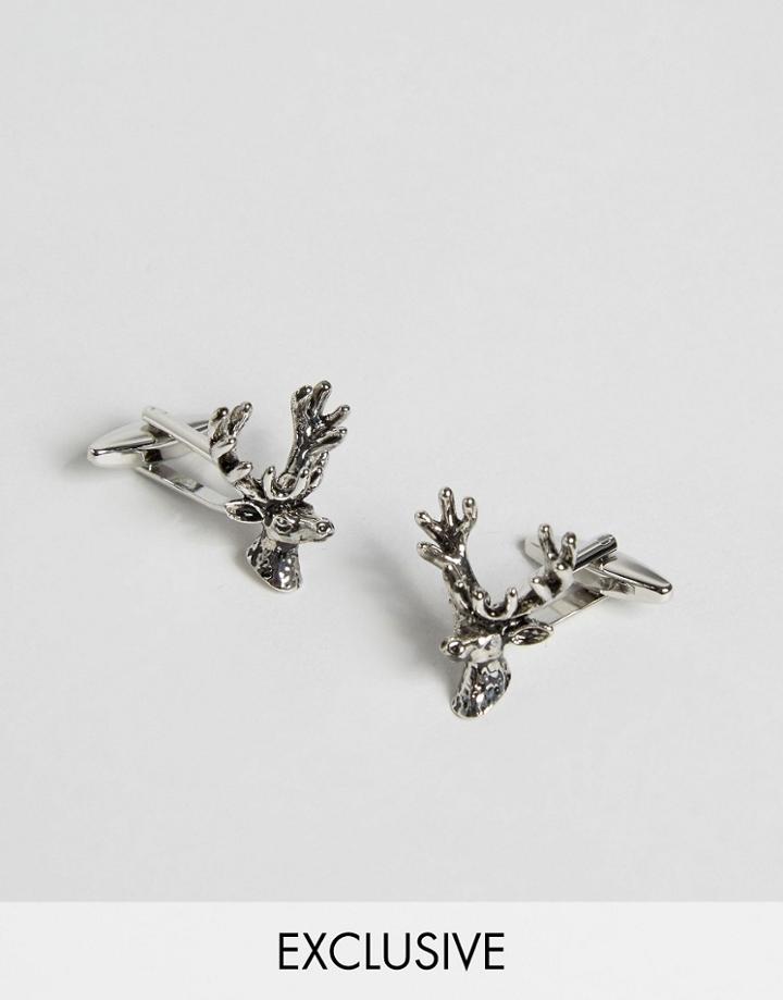 Noose & Monkey Silver Stag Cufflinks - Silver
