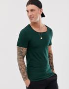 Asos Design Muscle Fit T-shirt With Scoop Neck In Green