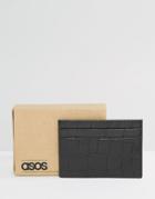 Asos Leather Card Holder With Crocodile Emboss - Black