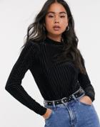 Noisy May High Neck Ribbed Velvet Top