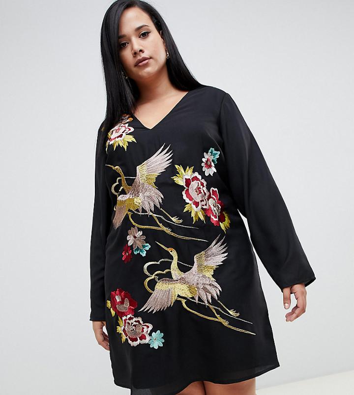 Asos Design Curve Embroidered Mini Shift Dress - Multi