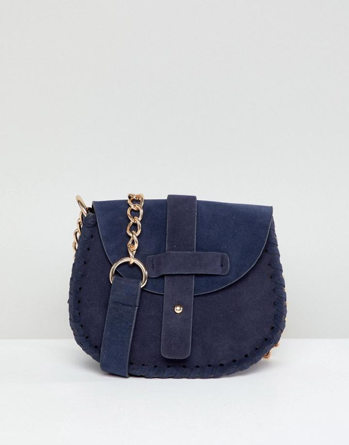 Yoki Fashion Saddle Bag With Woven Trim In Navy - Navy