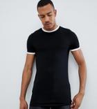 Asos Design Tall Muscle Fit T-shirt With Contrast Ringer In Black - Multi