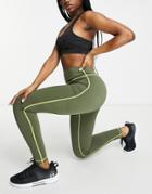 Love & Other Things Gym Contrast High Waisted Leggings In Khaki-green