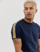 Asos Design T-shirt With Contrast Shoulder Taping In Navy - Navy