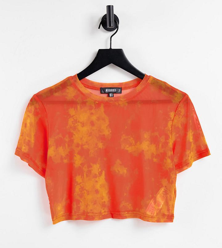 Missguided Mesh Short Sleeve Top Cover Up In Orange Tie Dye