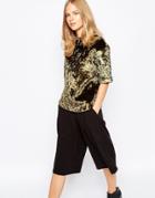 Lost Ink Structured Velvet Look Shell Top - Khaki