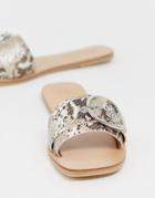 Asos Design Factual Buckle Flat Sandals In Snake - Multi