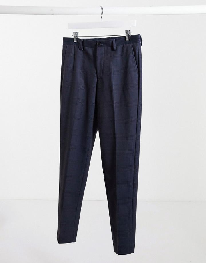 Selected Homme Check Pants In Slim Fit Navy Blue