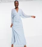Asos Design Tall Floral Embroidered Batwing Maxi Dress-green