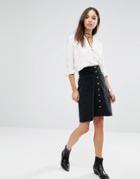 Brave Soul Cord Button Pencil Skirt - Black