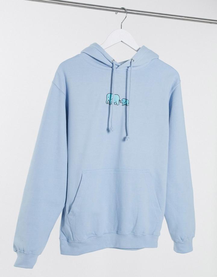 New Love Club Oversized Hoodie With Elephant Print In Light Blue-blues