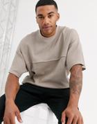 Asos Design Oversized T-shirt With Seam In Waffle In Beige