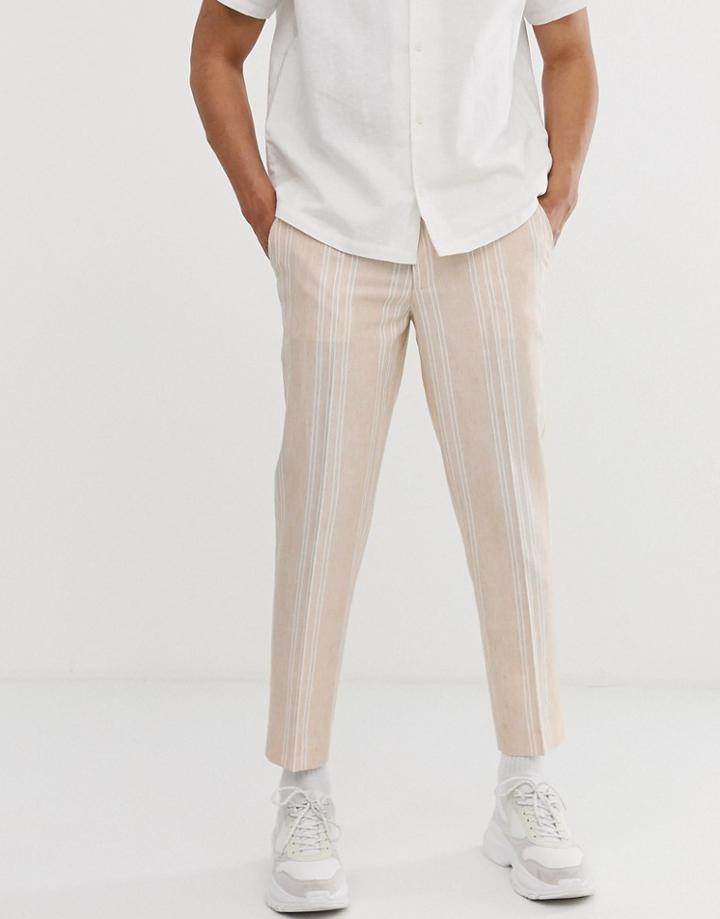 Asos Design Skinny Crop Smart Pants In Rust With White Stripe In Linen - Red