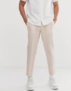 Asos Design Skinny Crop Smart Pants In Rust With White Stripe In Linen - Red