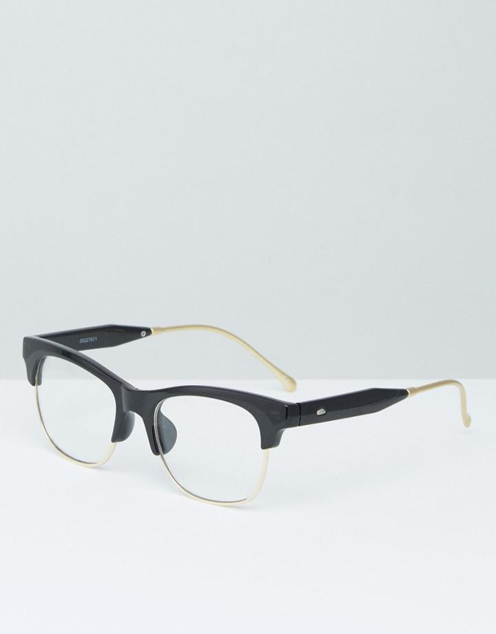 Asos Retro Glasses In Black With Clear Lens - Black