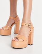 Asos Design Nudge Platform Heeled Sandals In Apricot-neutral