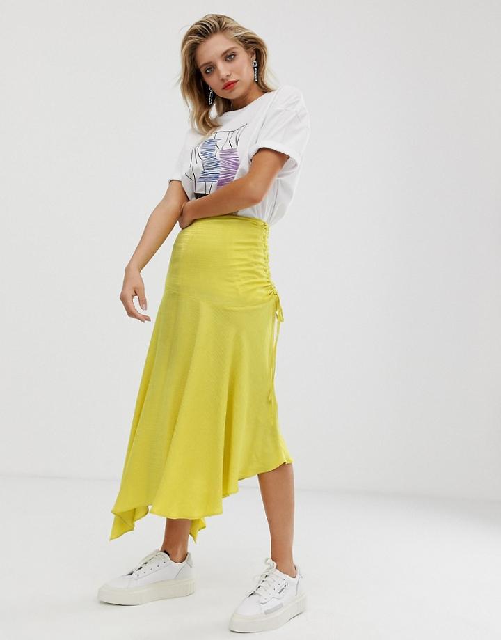Asos White Ruched Midi Skirt-multi
