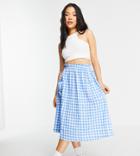 Asos Design Petite Midi Skirt With Pocket Detail In Blue & White Gingham Print-blues