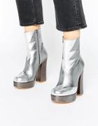 Terry De Havilland Silver Metallic Leather Mega Platform Ankle Boots - Silver