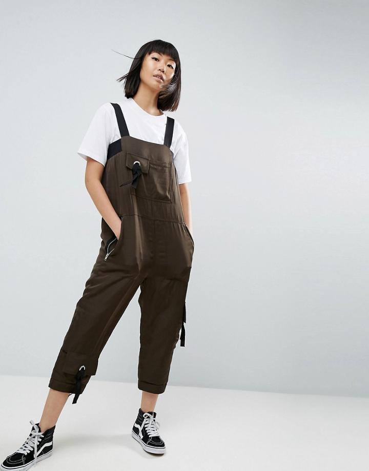 Asos White Satin Padded Military Jumpsuit - Green
