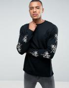 Brave Soul Long Sleeved Tattoo Print T-shirt - Black