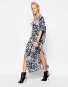 Religion Cape Back Maxi Dress In Abstract Animal Print - Silver