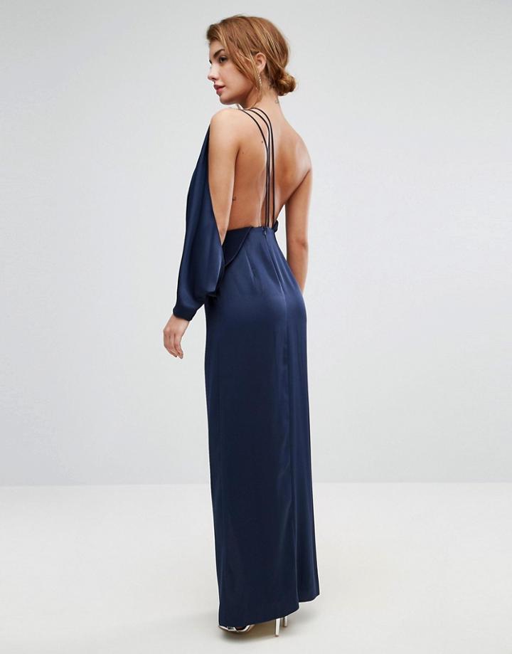 Asos One Shoulder Drape Front Strap Back Maxi Dress - Navy