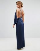 Asos One Shoulder Drape Front Strap Back Maxi Dress - Navy