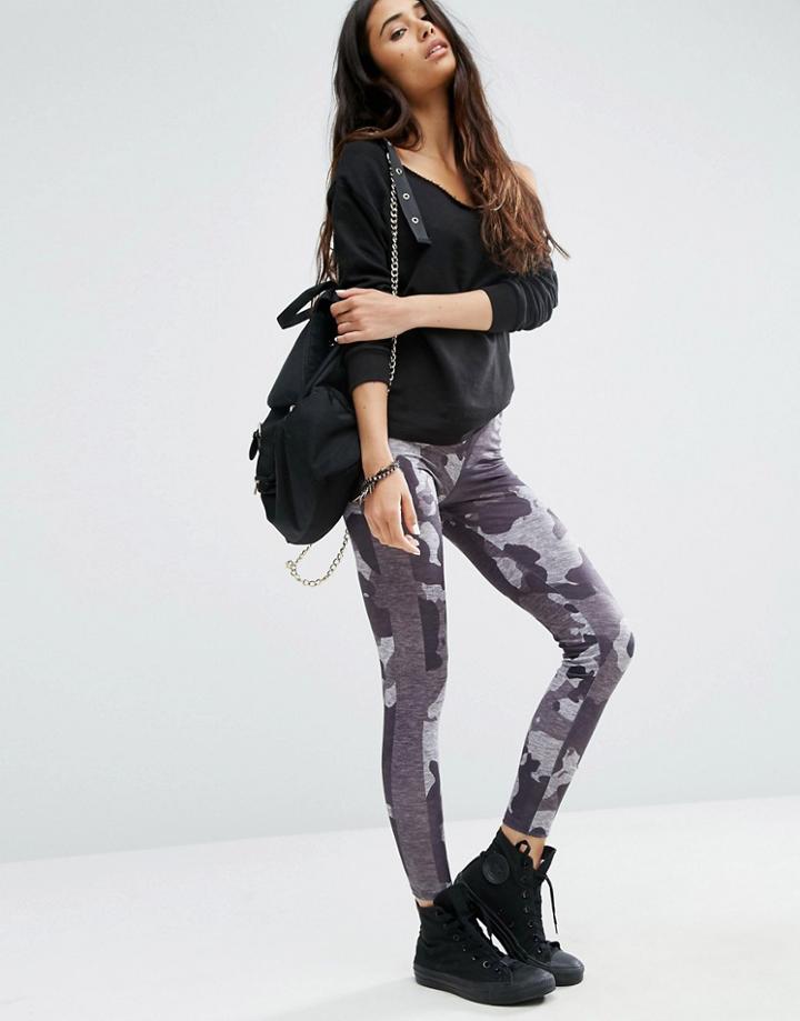 Asos Camo Printed Leggings With Side Stripe - Multi