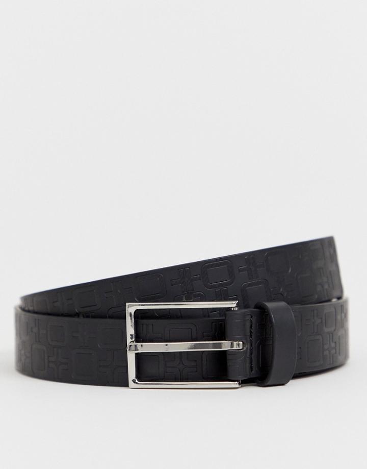 Asos Design Faux Leather Slim Belt In Black With Design Emboss - Black