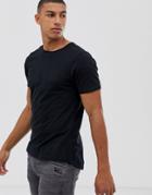 Another Influence Muscle Fit Stretch Long Line Curved Hem Logo T-shirt-black