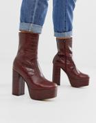Truffle Collection Platform Block Heel Boot In Red Croc