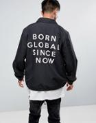Night Addict Embroidered Back Coach Jacket - Black
