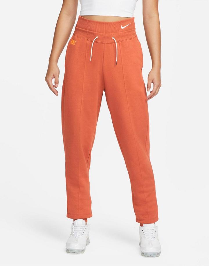 Nike Icon Clash High-waisted Cuffed Sweatpants In Terracota-orange