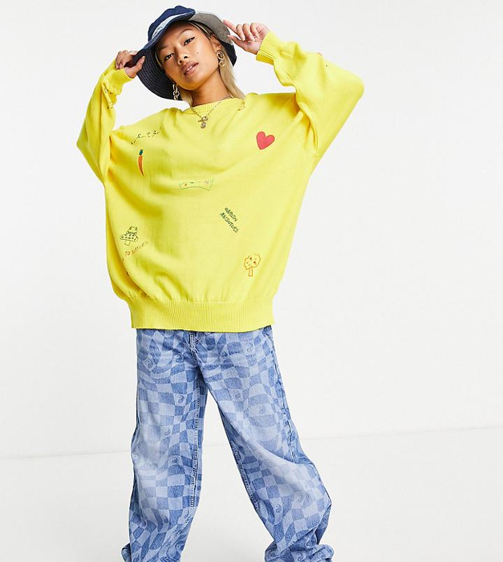 Native Youth Very Oversized Sweater In Scribble Knit-yellow