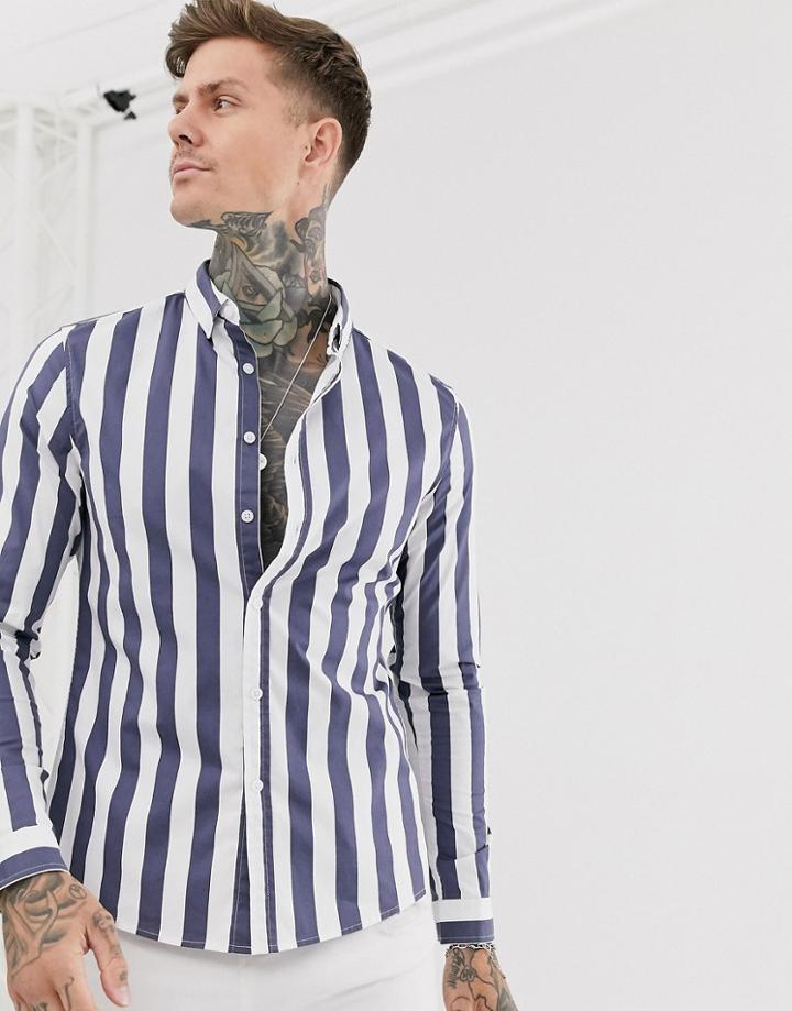 Asos Design Slim Stripe Shirt In Gray