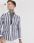 Asos Design Slim Stripe Shirt In Gray