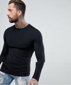 Asos Design Longline Long Sleeve Muscle Fit T-shirt In Black - Black