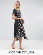 Asos Tall Mix Print Hanky Hem Dress - Multi