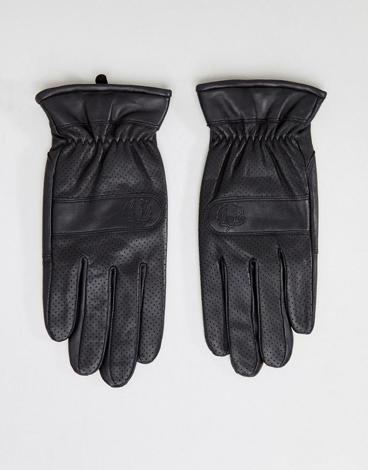 Fred Perry Perforated Leather Gloves Black - Black