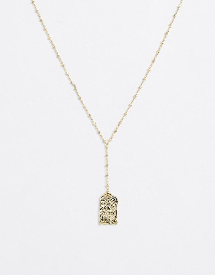 & Other Stories Hammered Square Pendant Necklace-gold
