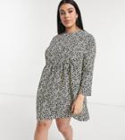 Asos Design Curve Long Sleeve Smock Mini Dress In Animal Print-multi
