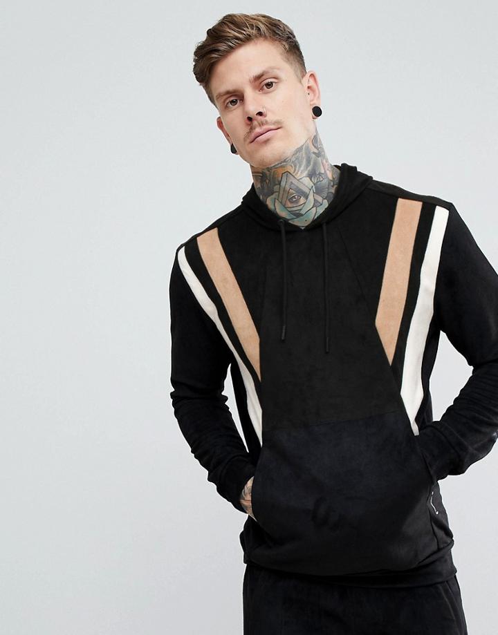 Religion Hoodie In Suedette With Contrast Panels - Black
