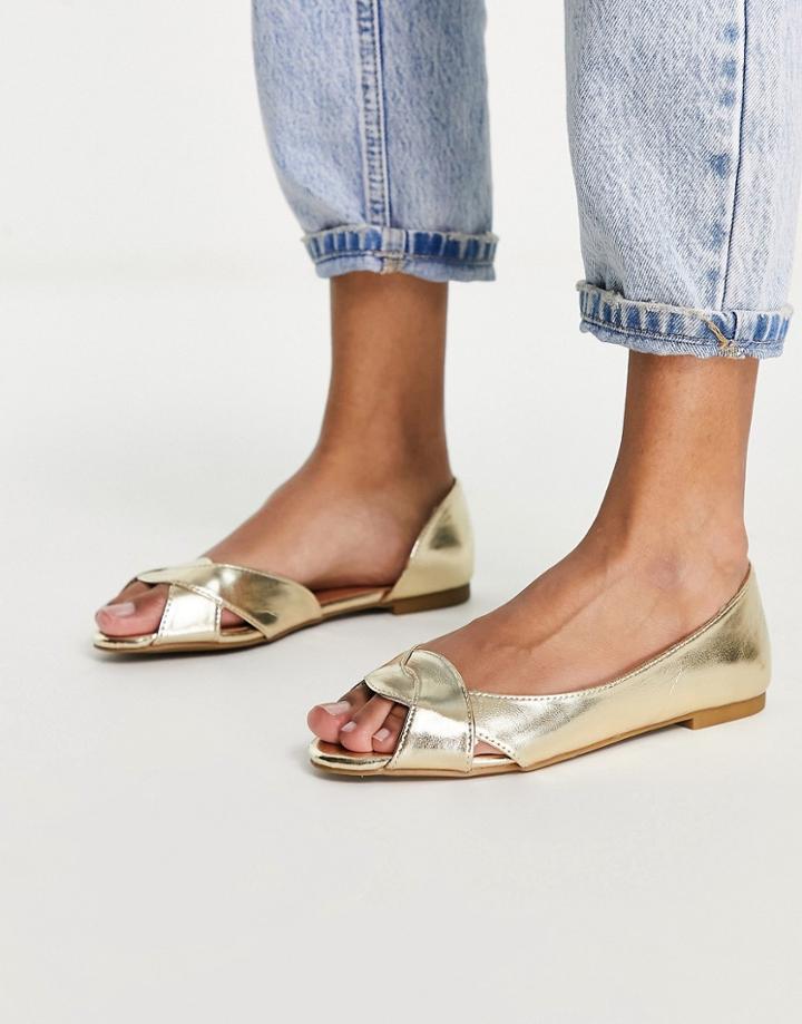 Asos Design Laurel Peeptoe Ballet Flats In Gold