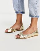Asos Design Laurel Peeptoe Ballet Flats In Gold