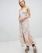 Asos Design Button Through Drop Waist Casual Maxi Dress In Ditsy Floral Print - Multi