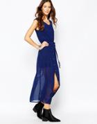 Goldie Breezy Days Button Up Maxi Dress In Leopard Print - Blue Leopard