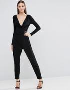 Asos Jersey Jumpsuit With Cowl Neck And Long Sleeves - Black