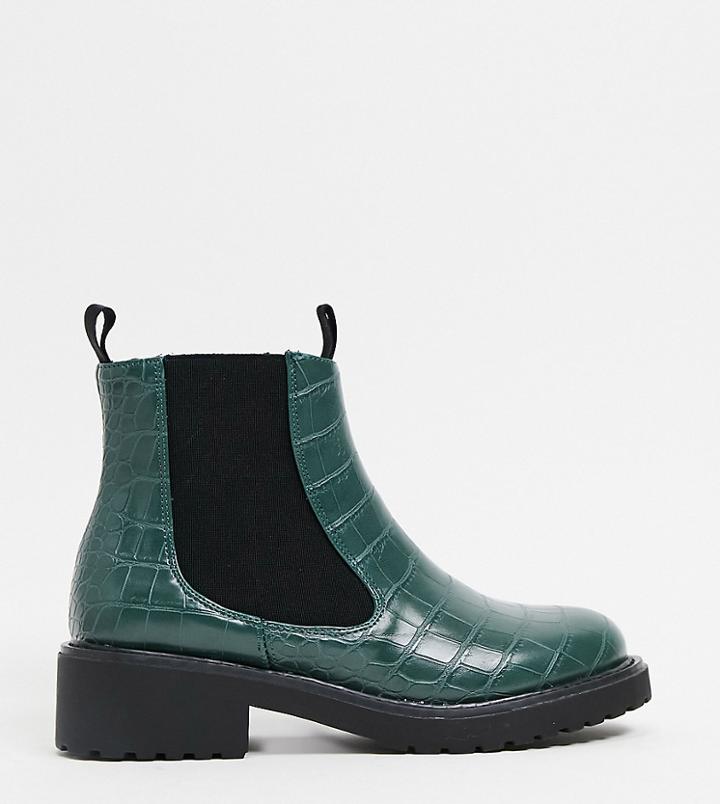 London Rebel Wide Fit Chelsea Ankle Boots-green